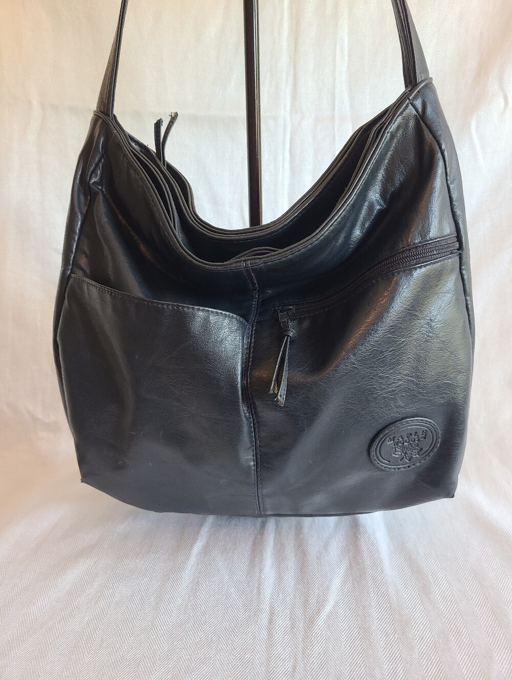 Black Faux Leather Shoulder Bag - Classic Women's Hobo, by Maple Woods